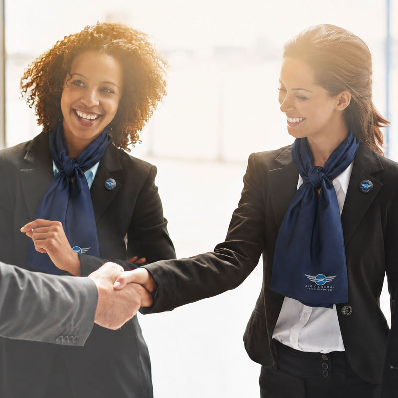 Two Air General Traveler Services concierge professionals greeting